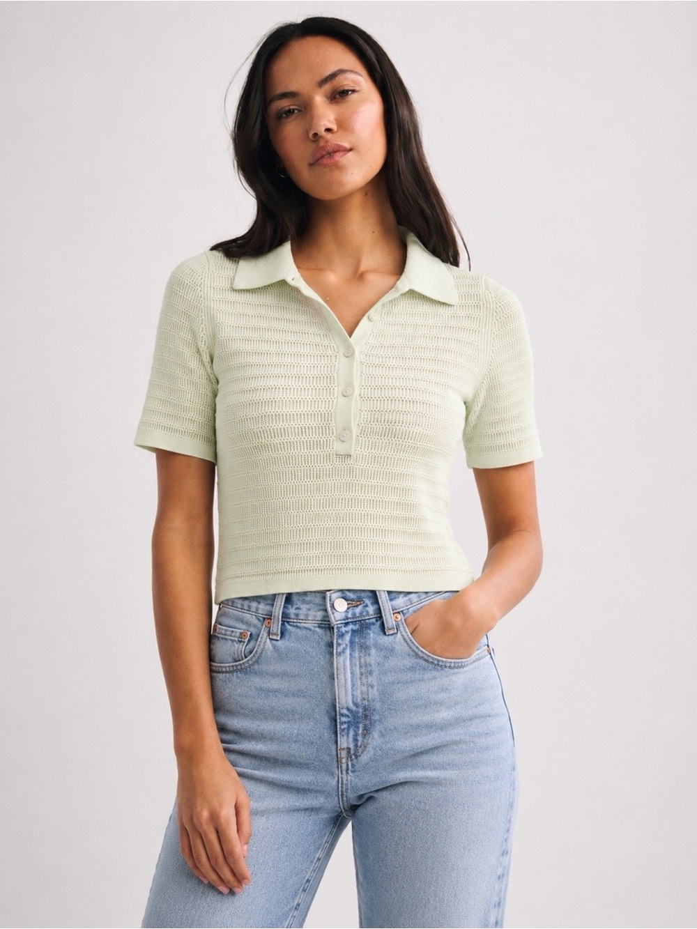 Banana Republic Light Green Textured Knit Collared Polo XS